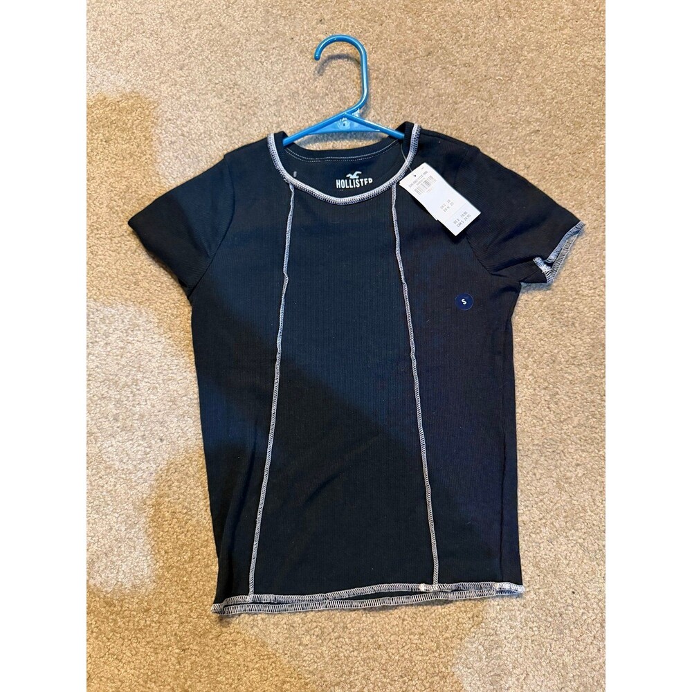 Hollister Small Black w/ White Stripes Baby Tee Collection NWT